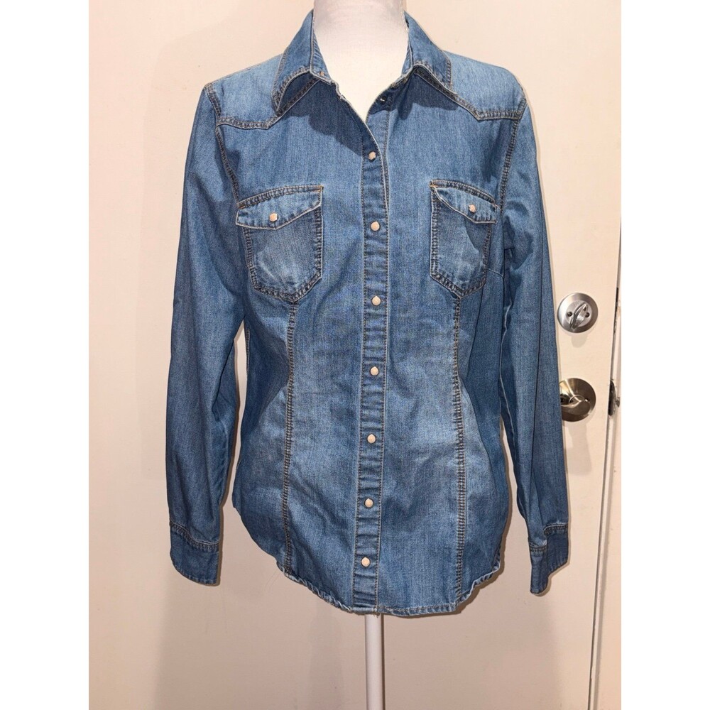 H&M & Denim Western Button Up Denim Shirt Women’s 12 EUC